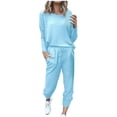 thumbnail image 2 of Weiqiqre Ensemble Détente 2 Pcs pour Femme d'Automne Chandail à Manches Longues à Col Rond Hauts Pantalon Taille Haute Ensemble Survêtement, 2 of 5