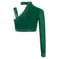thumbnail image 4 of Manyakai Kids Girls Shiny Rhinestone Jazz Latin Modern Lyrical Dance Crop Tops Irregular Shoulder Green 6, 4 of 7
