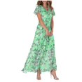 thumbnail image 1 of Robes pour Femmes Évasées Longues Froncées Robe Midi Chiffon Florale Courte Travail Décontractée Robes Manche Volant Col en V Robes Décontractées Été Mode Taille Fluide Robe Maxi Robe Longueur Petite Robes, 1 of 6