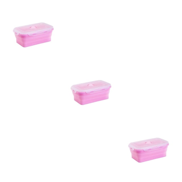 Thinsony Silica Gel Lightweight And Compact For On--Go Sealed Preservation Box Microwave Lunch Box Silicone Lunch Box pink 1200ml 3Set