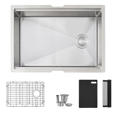 Stylish Undermount 27" Stainless Steel Single Bowl Workstation Kitchen Sink with 4 Black accs S-627WK