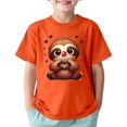 thumbnail image 1 of T-shirts Filles Enfants Imprimé Animaux Mignons Sports Décontractés Col Rond Manches Courtes Hauts Filles Orange 10-12 Ans, 1 of 4