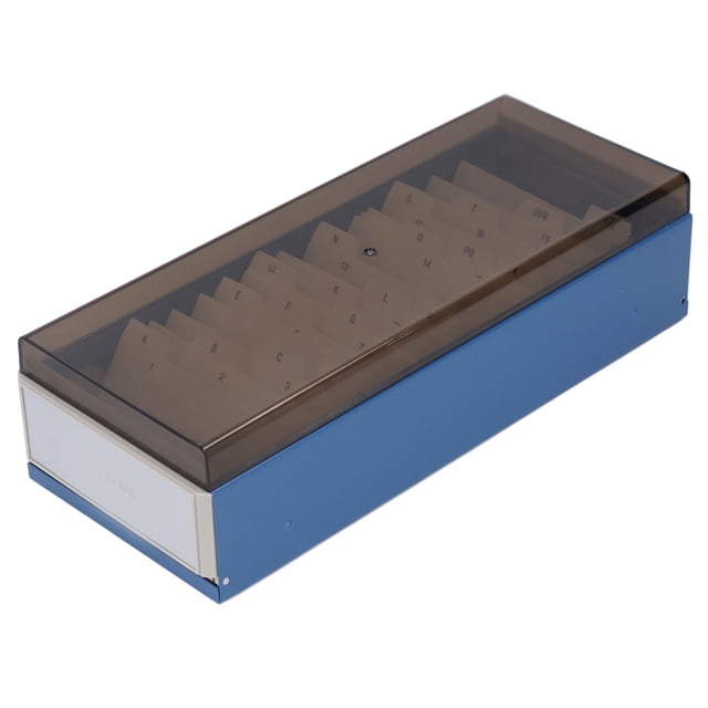 Index Card Holder, Hold 800 Business Cards High Transparent Cover Card File Holder Organizer Iron Plastic For Organize Business Cards Blue