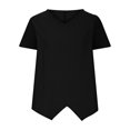 thumbnail image 4 of Timegard Tops for Women Cotton Linen V Neck Short Sleeve Irregularly Tee Casual Solid Color Lightweight, 4 of 6