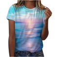 thumbnail image 1 of Qertyioot Hauts pour Femmes Adulte Mode Femme Col Rond Manches Courtes Hauts T-Shirt Imprimés Blouse Ample, 1 of 5