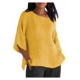 thumbnail image 2 of TIMIFIS Hauts pour Femmes Grande Taille Mode Col Rond Manches Mi-Longues T-Shirt Surdimensionné Couleur Unie Décontracté Ample Basique, 2 of 5