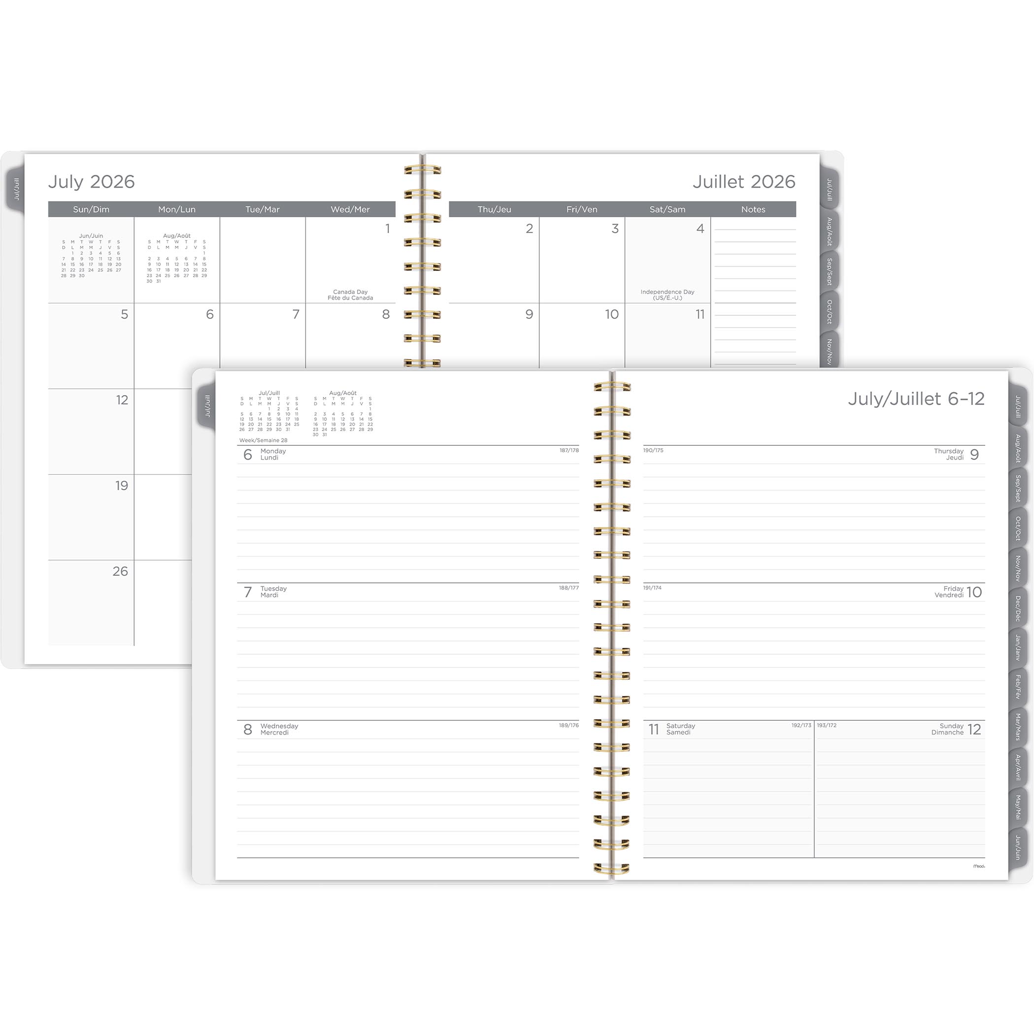 Agenda scolaire hebdomadaire et mensuel format grand Mead® Abeille blanche (Honey Bee White) 2026‑2027