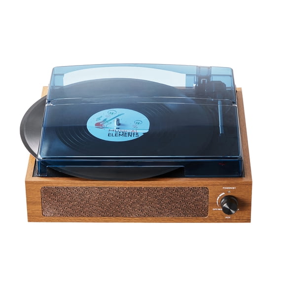 KFFKFF Vinyl Turntable, 3-Speed, Belt-Driven with Integrated 3W Speaker and Magnetic Cartridge. Offers Bluetooth, Aux, RCA Outputs for 7, 10, 12-inch Records. Supports 33/45/78 RPM.