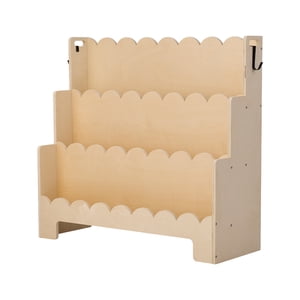 KFFKFF Montessori Bookshelf, 3-Tier Scalloped Kids Bookshelf, Front Facing Toddler Bookcase, Dual Hooks for Hanging Backpacks