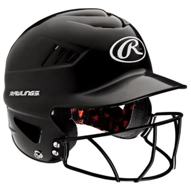 Rawlings RCFH Casque avec Masque Facial - Noir, un Casque de baseball avec Technologie de Ventilation Rawlings Coolflo® et design Aérodynamique, avec un Masque Facial Noir Approuvé pour le softball et le baseball, Mentonnière Intégrée pour une protection Accrue, et Tailles de 6 1⁄2 à 7 1⁄2 Pouces.
