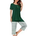 thumbnail image 2 of Timegard Ensembles de Pyjamas pour Femmes 2 Pcs Détente Col Rond Manches Courtes Haut Pantalon Capri à Rayures avec Poches Tenues, 2 of 7