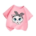 thumbnail image 3 of PMVFHDE T-Shirts d'Été Décontractés pour Filles, T-Shirt Mignon à Motif pour Fille, Col Rond, Manches Courtes, T-Shirt d'Été Décontracté Rose, 5-6 Ans, 3 of 5