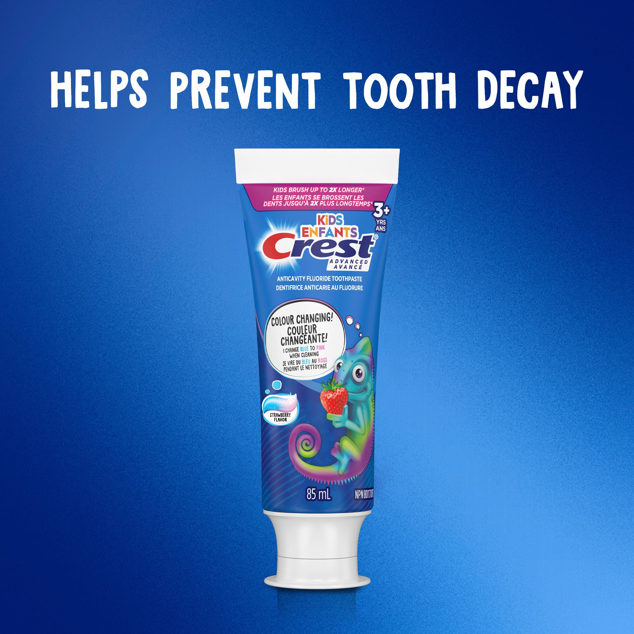 Dentifrice au fluorure Crest avancé pour enfants, saveur de fraise, 85mL