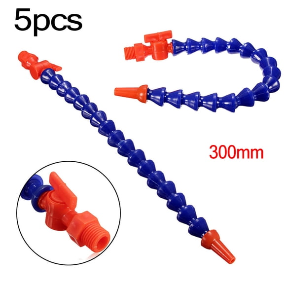 5x 300mm Nozzle Flexible Plastic Water Oil Coolant Pipe Hose w/ Switch For CNC