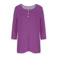 thumbnail image 3 of TACILIP Hauts à Manches 3/4 pour Femmes, Blouses à Boutons à Col Ras du Cou, T-Shirts Basiques, T-Shirts Décontractés d'Automne, T-Shirts Amples de Travail, Tenues de Printemps, Cadeaux pour Femmes, 3 of 4