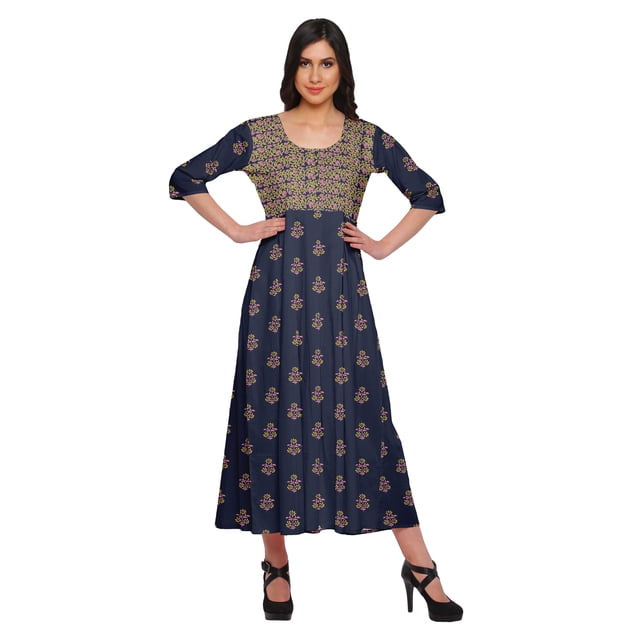 Moomaya Kurtis Imprimés Ligne A pour Femmes Kurta à Manches 3/4 Tunique d'Été