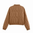 thumbnail image 4 of Female Floral Embroidered Cropped Quilted Jacket Winter Warm Button Down Puffer Jacket Coat with Pockets Brown L, 4 of 7