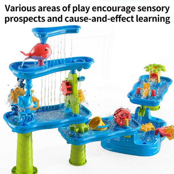 Table D'Eau Sensorielle 4-en-1 – Pompe, Jeux De Pêche, Accessoires Cuisine – Pieds Réglables – Dès 4 Ans – Extérieur Jardin