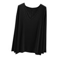 thumbnail image 1 of MeetoTime V Neck Long Sleeve Shirts for Women Comfortable Loose Tops Solid Color Lounge Tops Pullover, 1 of 7
