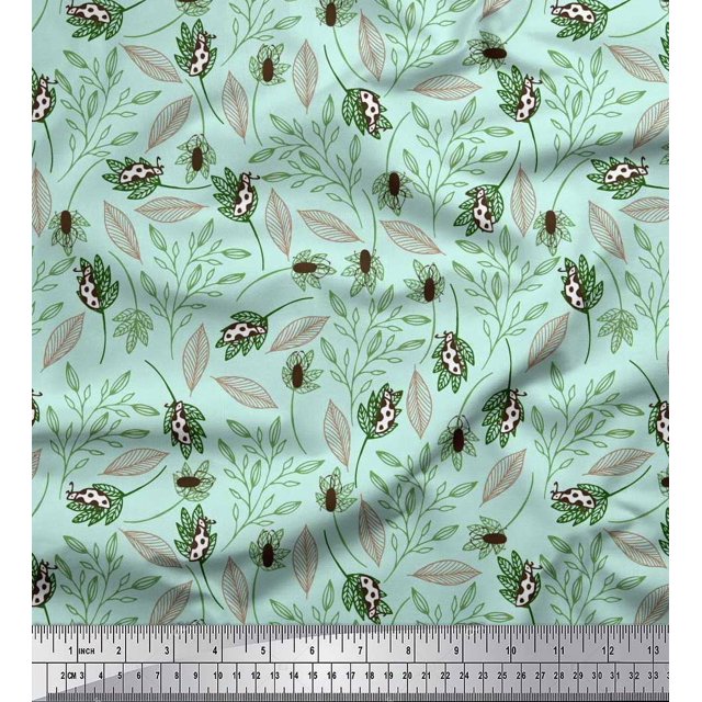 Soimoi Poly Georgette Tissu Feuilles & Tissu Imprimé d'Insectes par la Cour 52 Pouces de Large