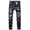 Blue, variant on EGNMCR Jeans for Men, Men's Elastic Waist Loose Fit Denim Pants, Mens Pull On Jeans Men's High-end Nostalgic Ripped Hole Patchwork Embellished Stretch Jeans Men Pants