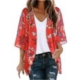 thumbnail image 2 of TIMIFIS Women Chiffon Printed Cardigan Kimono Robe Tops Beach Bikini Cover up Blouse-Red-2-XXLFall, 2 of 5