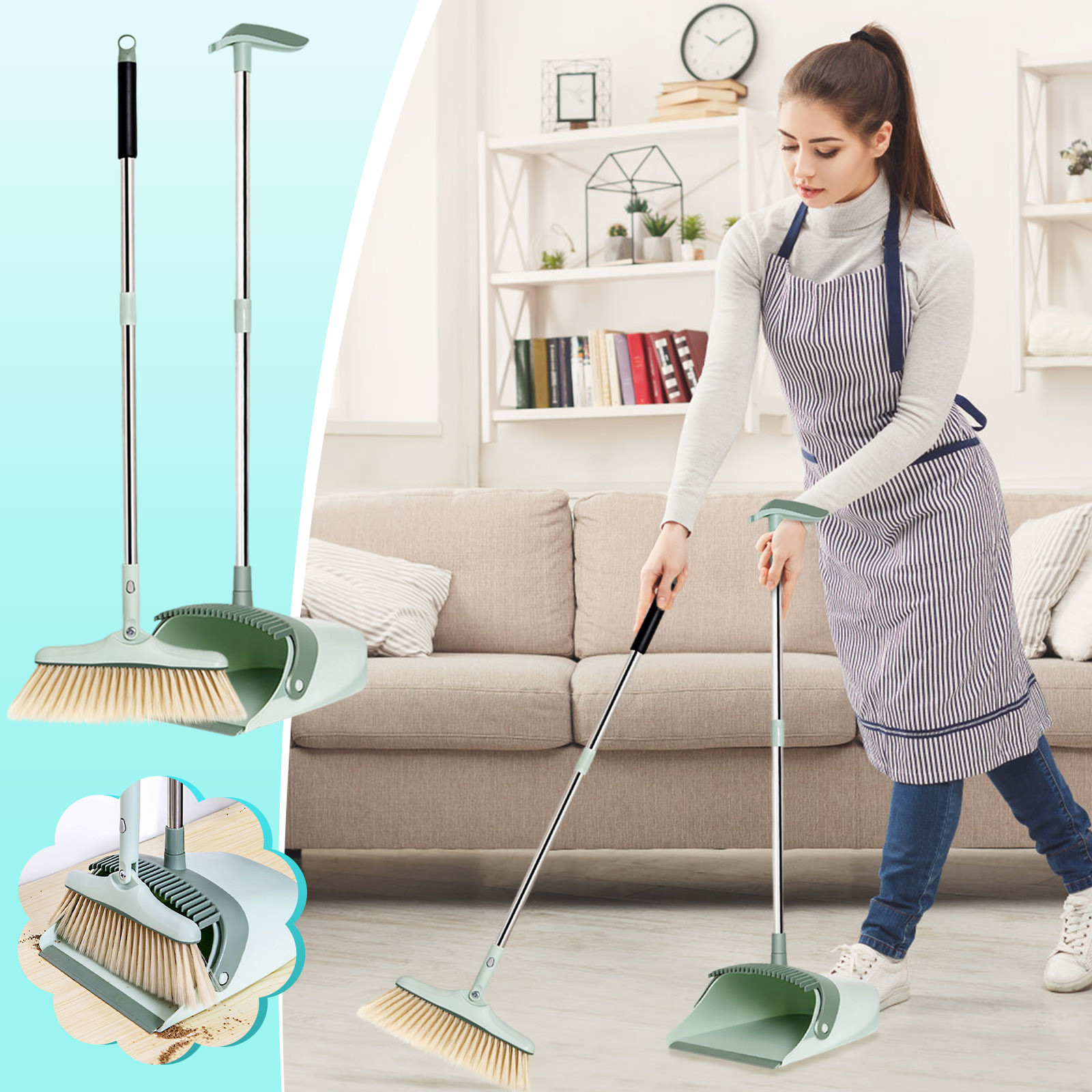 Wzzjkit Broom and Dustpan Set, Besom Dustpan Set Dirt Besom Pan Manage Ideal for Indoor and Outdoor Use in Garages Kitchens Offices, Broom with Dustpan Combo Set