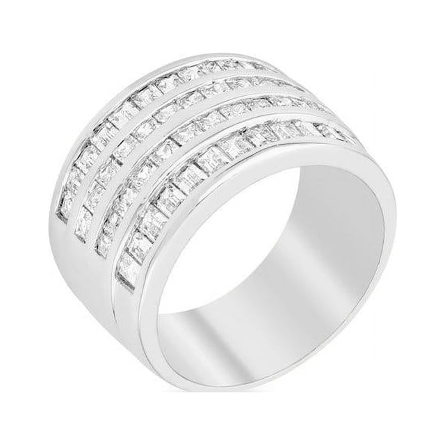 Precious Stars Precious Stars R06482R-C01-09 Zircon Cubique Taille Princesse et Baguette Ton Argent, Grand Bande à 4 Rangées
