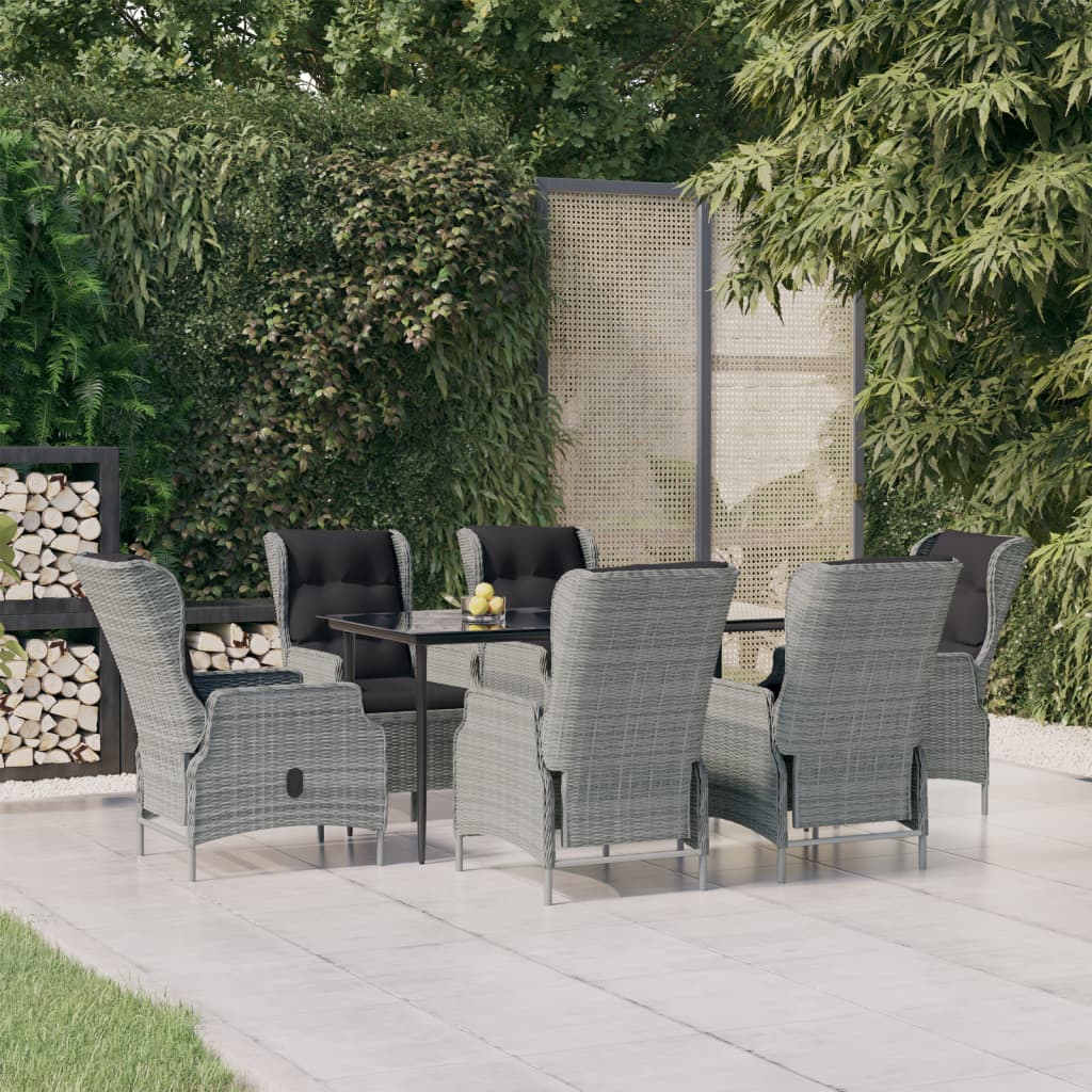 vidaXL 7 Piece Garden Dining Set Light Grey Poly Rattan