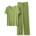 thumbnail image 2 of Weiqiqre Ensemble de Pyjama en Satin pour Femmes Pyjamas Rafraîchissants Ensembles d'Été Assortis Manches Courtes Ensemble de Détente Femmes, 2 of 3