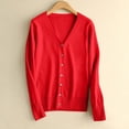 thumbnail image 2 of aohooy Women Button Cardigan Knitted V-Neck Soft Cardigans Solid Open Front Long Sleeve Sweaters Red,XXXL, 2 of 9