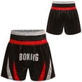 thumbnail image 3 of zdhoor Kids Boys Boxing Trunks Metallic Color Block Side Split Satin Shorts for Boxer Fighting Training Red&Silver 16, 3 of 4