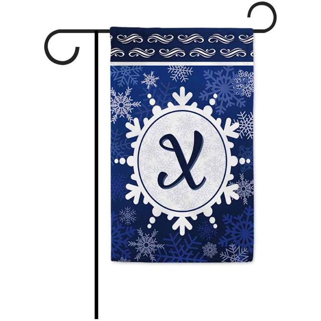 Welcome Winter Snowflake Monogram X Decorative Garden Flag Initial Letter Snow Deocr Banner for Outside 12.5X18 Inch Double Sided