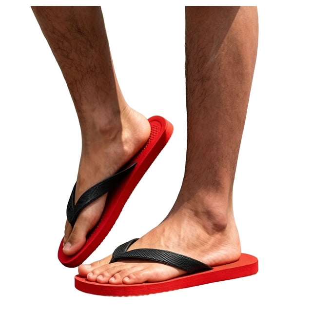 Dakaela Men's Flip Flops with Arch Support Summer Beach Thong Sandals Comfortable Quick Drying Slip on Slides Slippers for Men (10,Red)