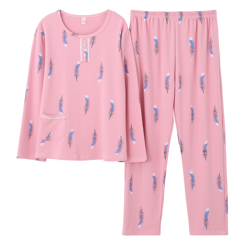 REDHOTYPE Mode Fantaisie Floral Pyjama Femmes Printemps Automne Maman Manches Longues Coton Col Rond Femmes Automne Grande Taille Homewear Costume