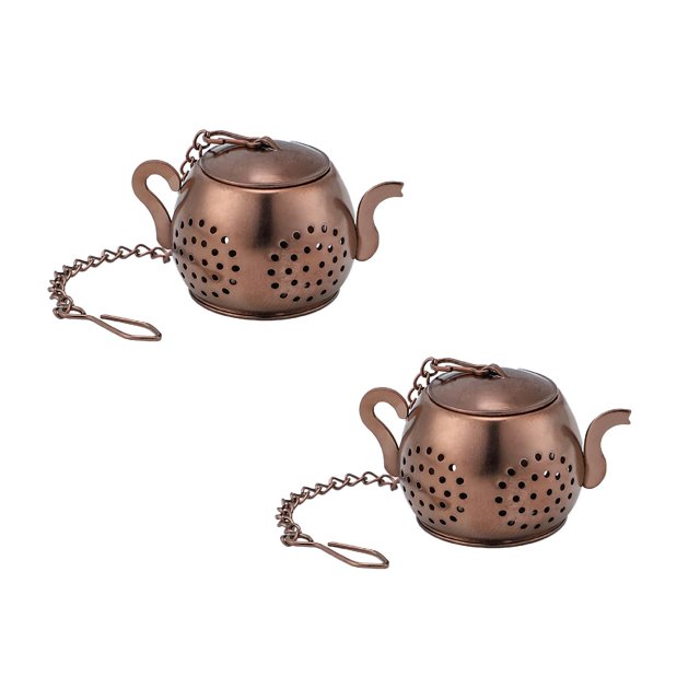 Oleegame 2PC Produce Storage Stainless Steel Creative Tea Leak Tea Maker Teapot-shaped Tea Compartment Brown