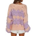 thumbnail image 3 of Gupgi Women Sweater V Neck Cable Knit Cardigan Contrast Color Jumper Pullover Winter Tops, 3 of 9