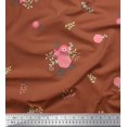 thumbnail image 1 of Soimoi Tissu en Poly Georgette Orange Imprimé Feuilles & Fleurs Roses Tissu au Mètre 52 Pouces de Large, 1 of 3