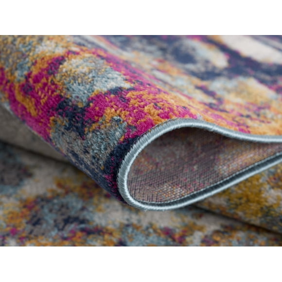 Rug Branch Ziya 2' x 6' (2'3" x 5'11") Yellow/Blue Abstract Distressed Indoor Runner Rug, Contemporary, Medium Pile, Stain-Resistant Hallway Carpet - Entryway, Mudroom, Bedroom, and Kitchen