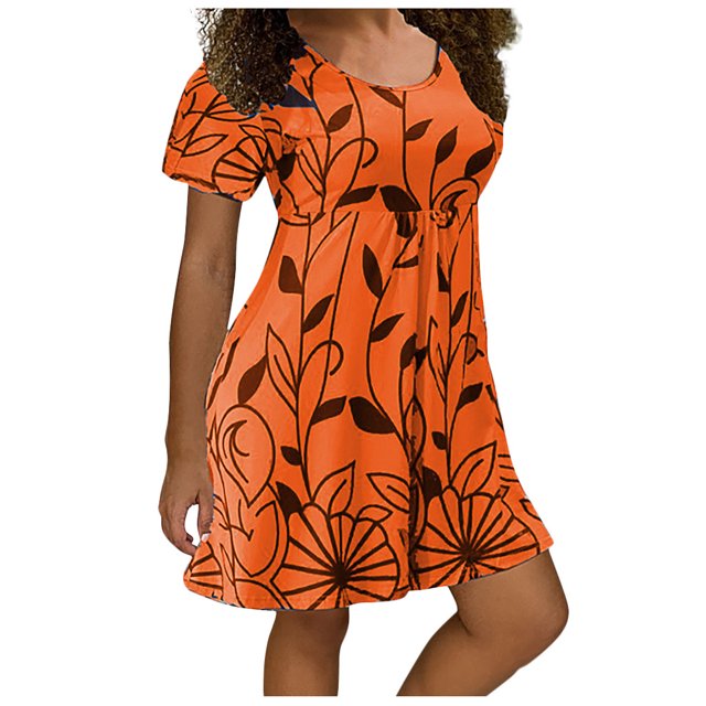 Robe Grande Taille pour Femmes Mode Femmes Grande Taille Décontractée à Imprimé Floral Manches Courtes Robe Courte