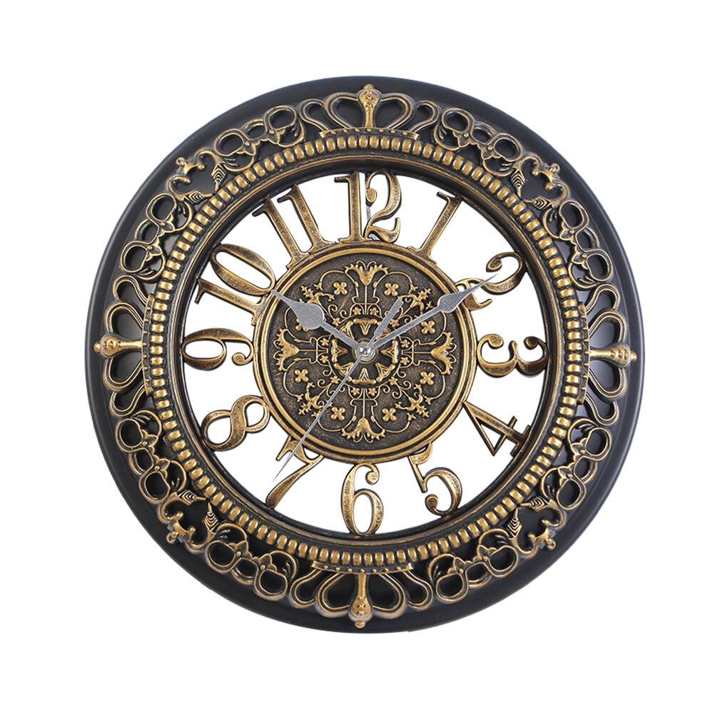 Shisuyan Vintage Dial Clock European Hollowed-out Silent Clock 3D Round ...
