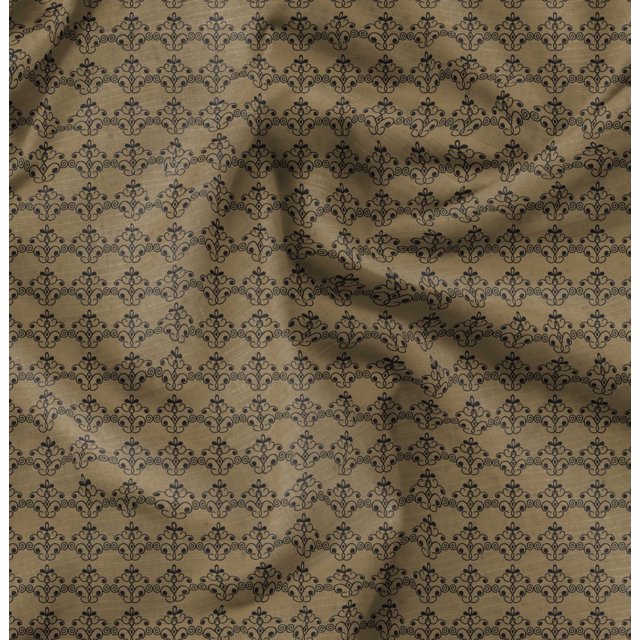 Soimoi Brown Poly Georgette Fabric Fleur_de_lis Damask Printed Fabric 1 Yard 42 Inch Wide