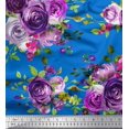 thumbnail image 1 of Soimoi Tissu Poly Georgette Feuilles et Imprimé de Fleurs de Roses, Tissu au Mètre, 42 Pouces de Large, 1 of 3