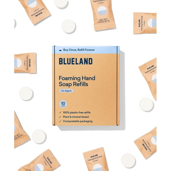 BLUELAND Foaming Hand Soap Refills - 10 Pack Tablets Iris Agave Scent Eco Friendly Hand Soap and Cleaning Products - Iris Agave - Makes 10 x 9 Fl oz bottles (90 Fl oz total)