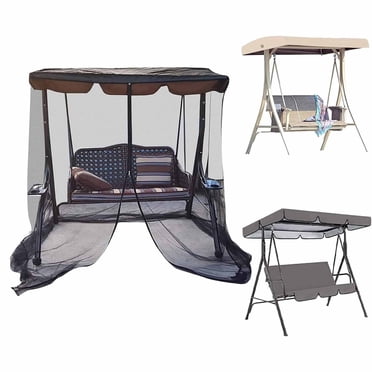 Vadktai Outdoor Swing Chair Mosquito Net, Polyester Mesh Screen with Zipper Opening and Roof Waterproof Top Cloth, Patio Mesh Mosquito Netting