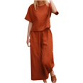 thumbnail image 1 of Ensemble de Pantalons pour Femmes, Col Rond, Manches Courtes, Hauts de Couleur Unie, Pantalons à Jambes Larges, Ensemble Décontracté d'Été pour Dames, 1 of 4