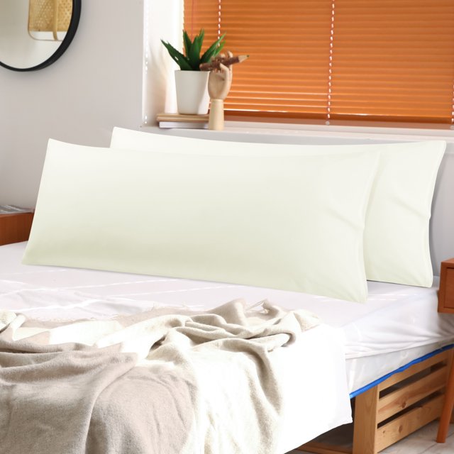 PiccoCasa 2 Pcs Body Pillowcases Microfiber Envelope Long Pillowcover, Standard Cream