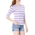 thumbnail image 4 of INSPIRE CHIC Hauts pour Femmes Non Doublés Col Rond Manches au Coude Coupe Ajustée T-Shirt Décontracté TP Violet Pâle, 4 of 8