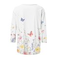 thumbnail image 4 of Babysbule T-Shirt d'Été à Manches 3/4 pour Femmes, Col Rond, Coupe Ample, Tunique Florale Mode 2025, 4 of 4