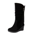 thumbnail image 1 of Penkiiy Bottes d'Hiver Mi-Mollet pour Femme, Style Plissé, Nœud Mignon, Bout Rond, Talon Compensé Caché, Fermeture Éclair, Mollet Grand, Botte Habillée, Tige en Suède, Fermeture Éclair, Talons Compensés, Chaudes, Hiver, Résistantes à l'Usure, Cowboy 41 Noir, 1 of 6